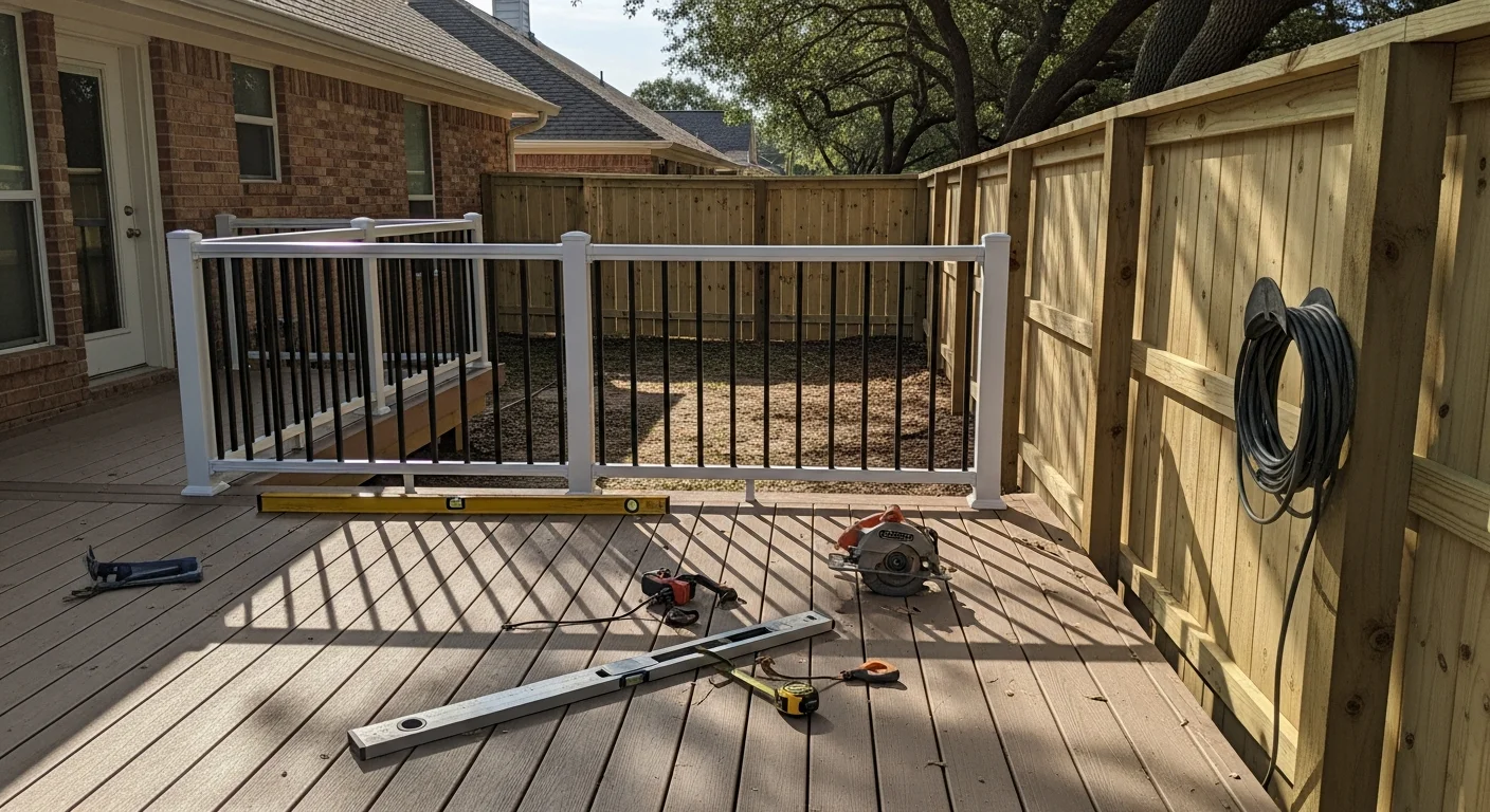 Newly constructed deck and fencing on residential property