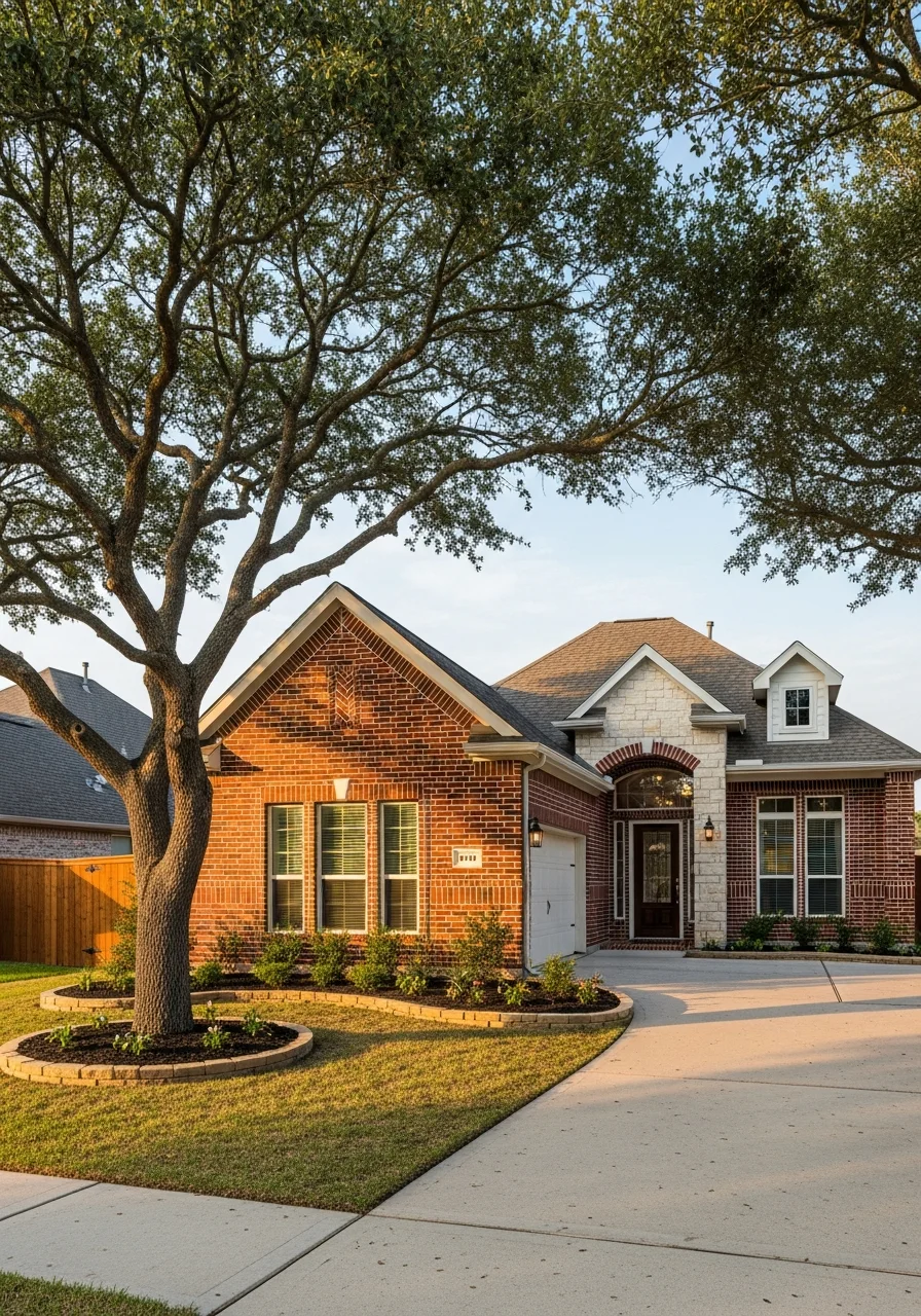 Alvin home exterior showing traditional construction on spacious property with landscaping representative of the area's residential character.