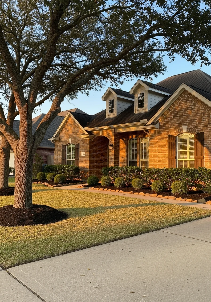 Baytown home exterior with traditional construction and mature landscaping representative of established residential areas in the community.